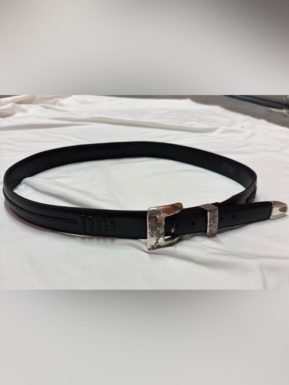 ONYX by Brighton Vintage 1998 Black Genuine Leather Belt with Silver Buckle